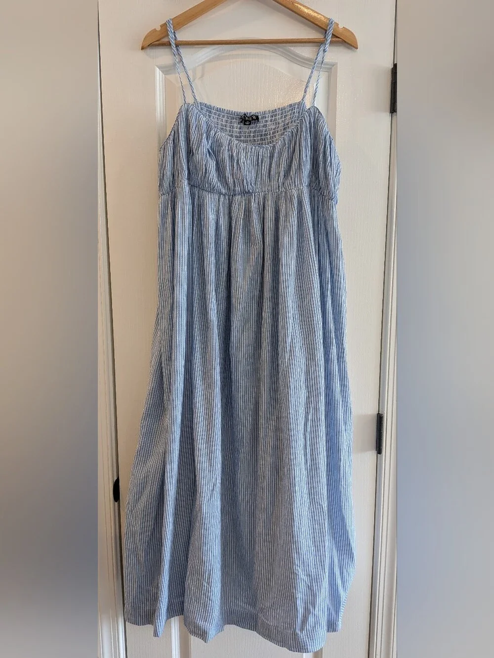 J. Crew Airy Gauze Empire-Waist Midi Dress Stripe Blue White Cotton Size 3X NWT